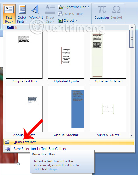 Nhấn chọn mục Text box