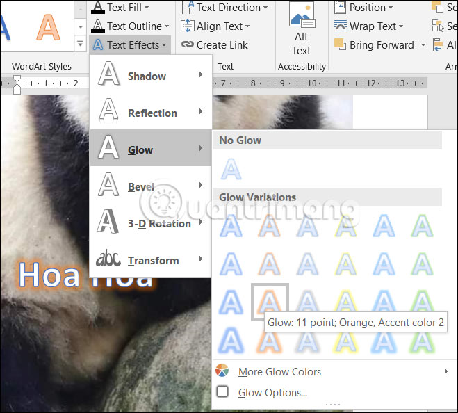 Hiệu ứng chữ WordArt trong Word