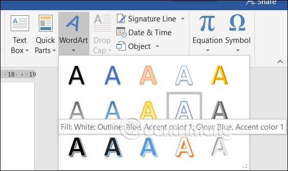 Chọn kiểu chữ WordArt trong Word