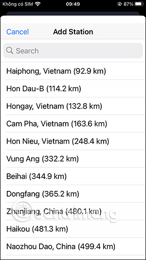 Danh sách địa điểm