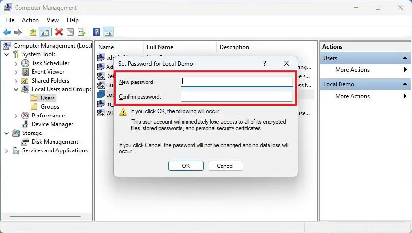 Xóa mật khẩu đăng nhập khỏi Computer Management