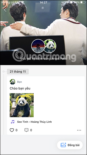 Nhật ký chung đăng trên Zalo