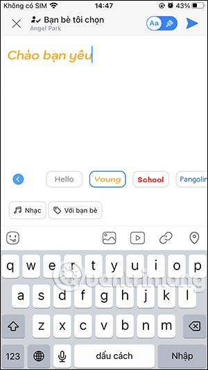 Chọn font chữ nhật ký trên Zalo